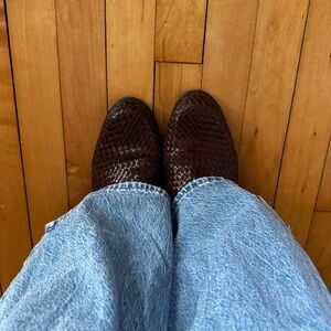 Woven Leather Heeled Mule